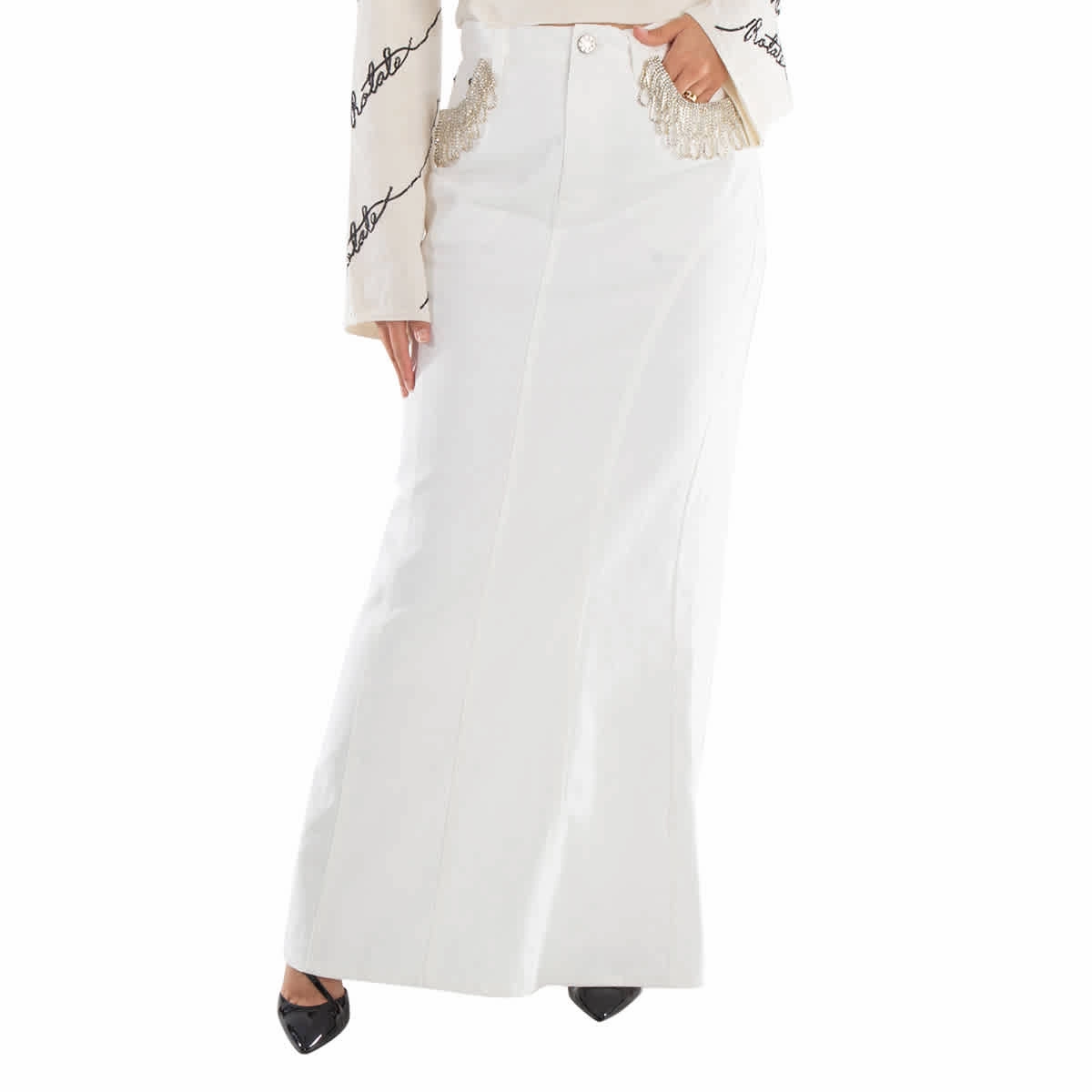 Easy Layer Rotate Birger Christensen Ladies Pristine White Twill Maxi Skirt