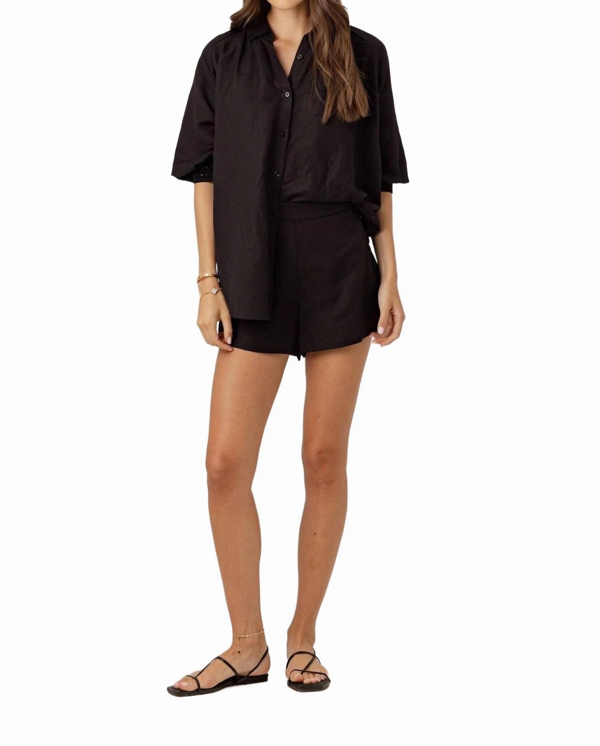 Ultra Soft Touch Non Restrictive Fit Linen Jame Shorts In Black