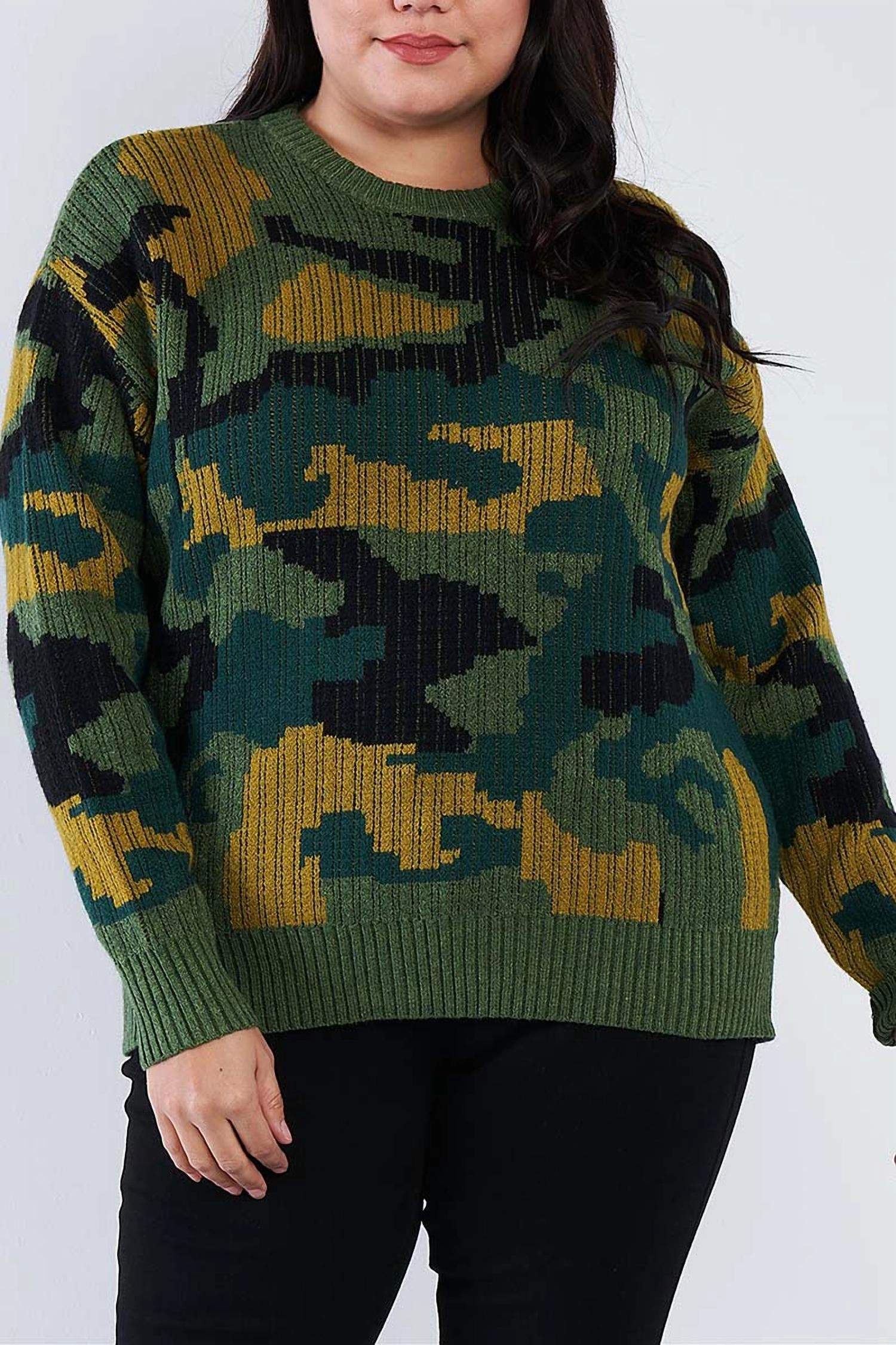 Army Camo Knit Relaxed Fit Sweater In Green Winter Essentials Soft Comfort