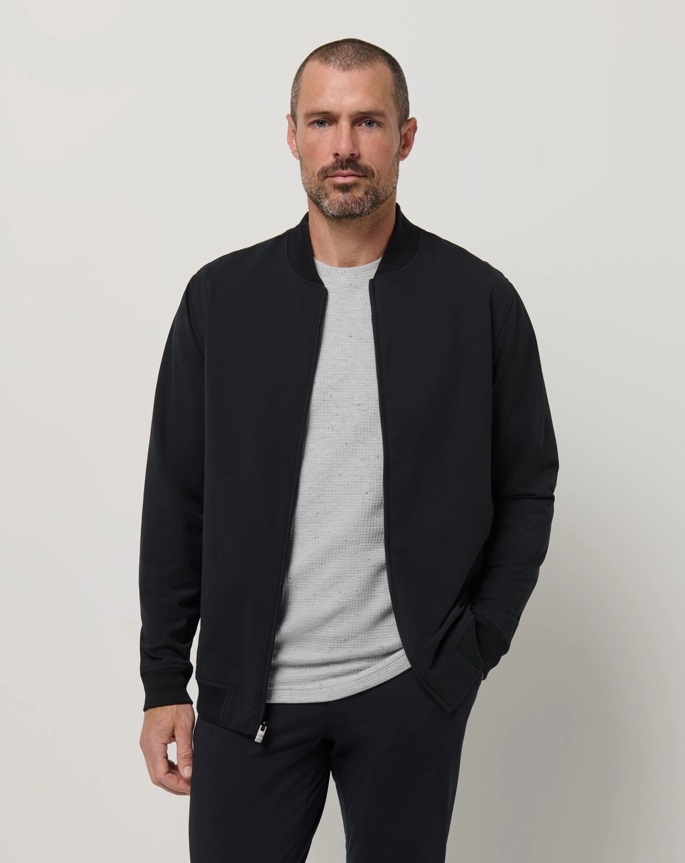 Stretchknit Bomber Jacket Tear Resistant Panels Sporty Casual