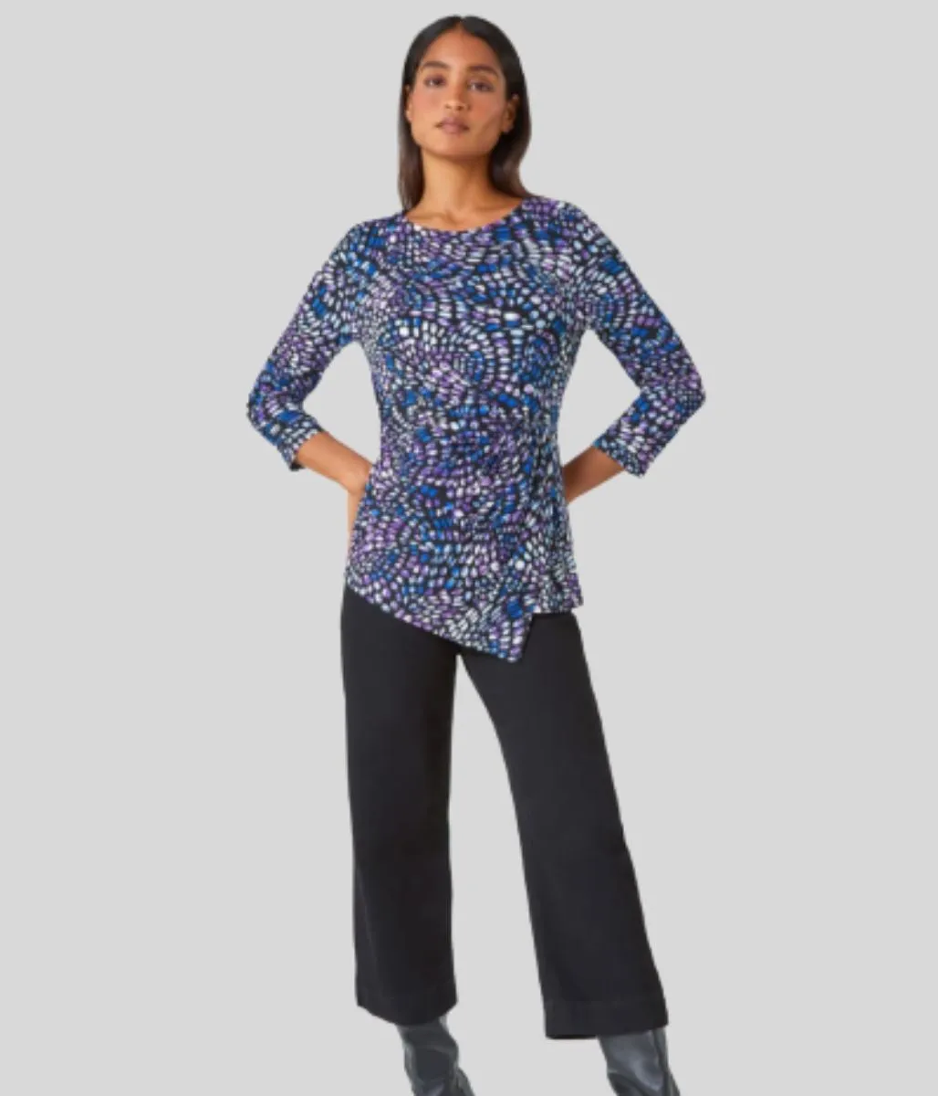 Activewear Top Abstract Print Side Twist Top