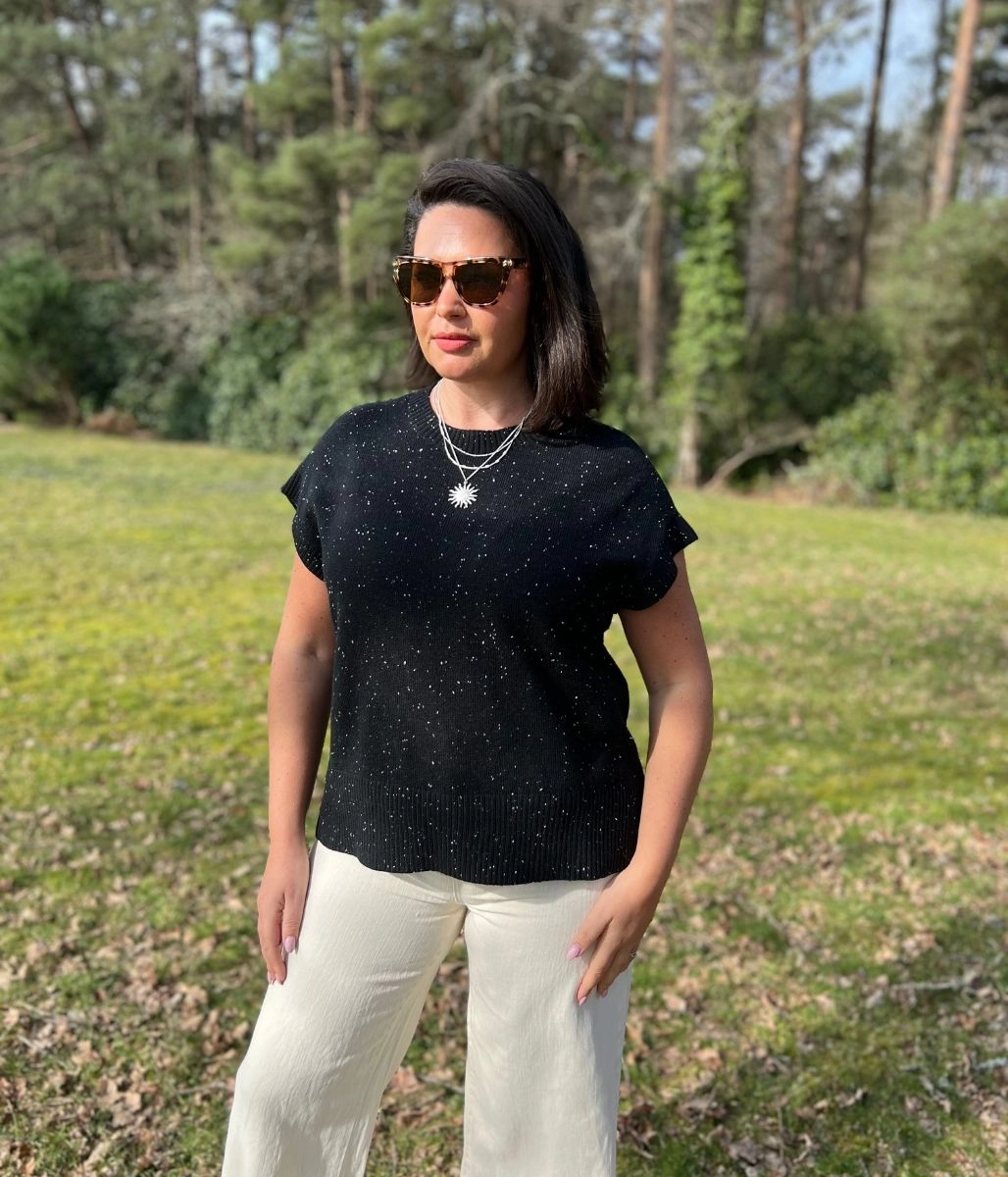 Breathable Wool Warm Core Black Speckled Wedge Jumper