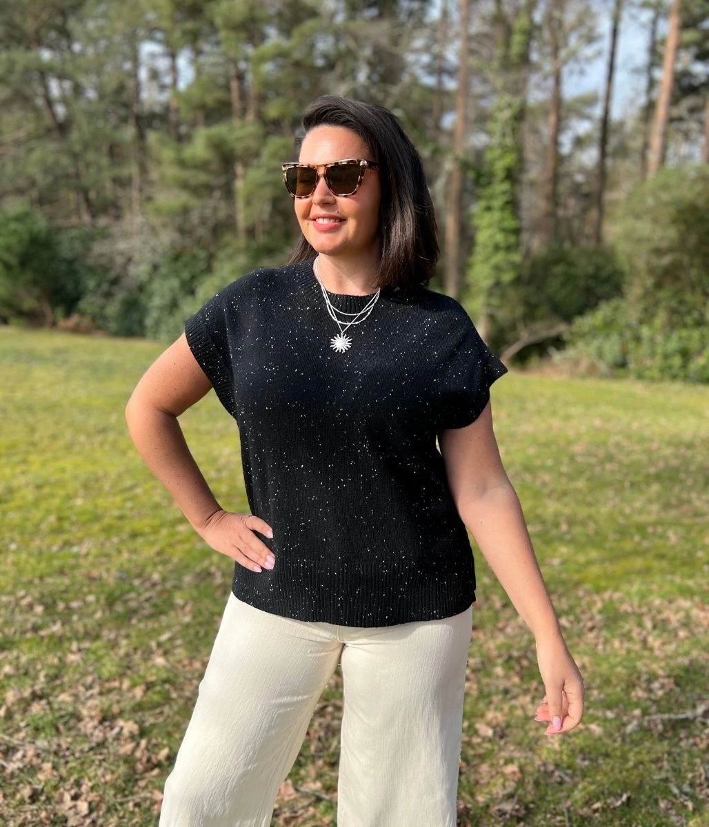 Black Speckled Wedge Jumper Subtle Texture Detail