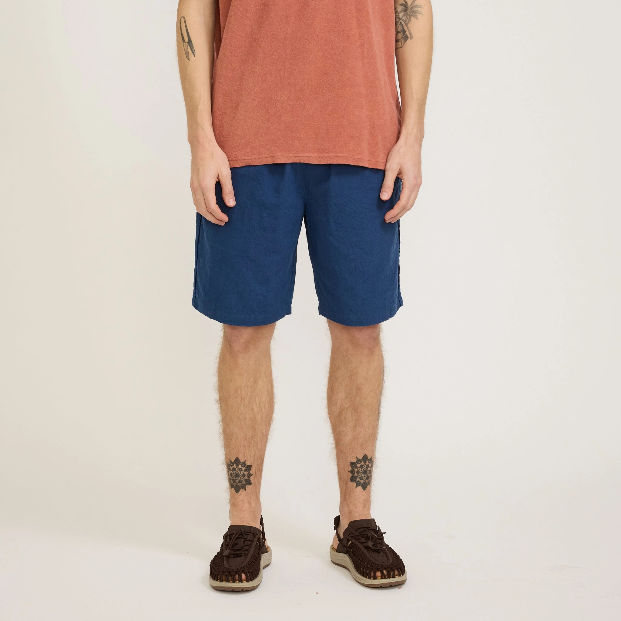 Assembly Short Blue Crinkle fitness enthusiasts Casual Style