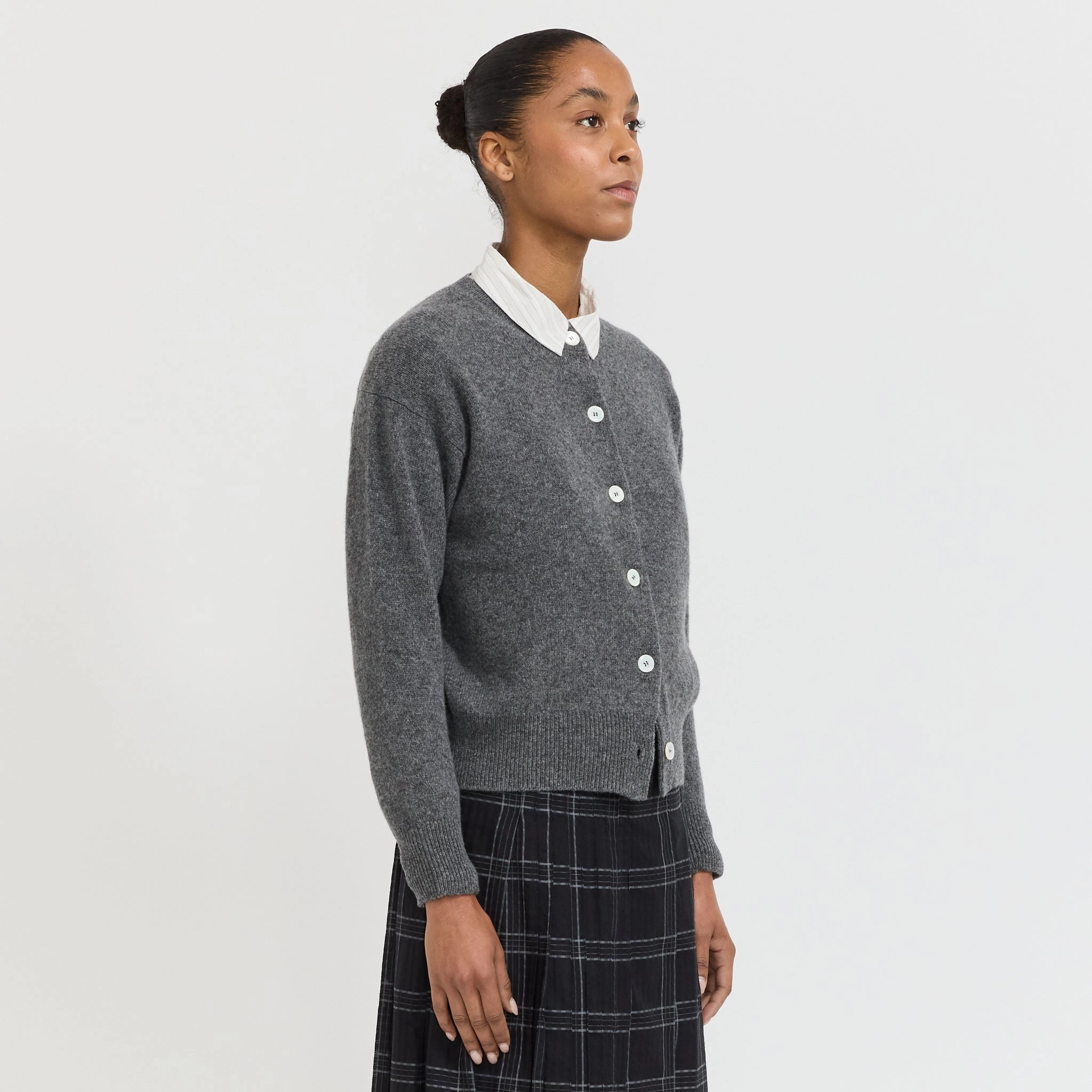 Soft Knit Style Recycled Material Crafting Ada Crewneck Cardigan Derby Grey