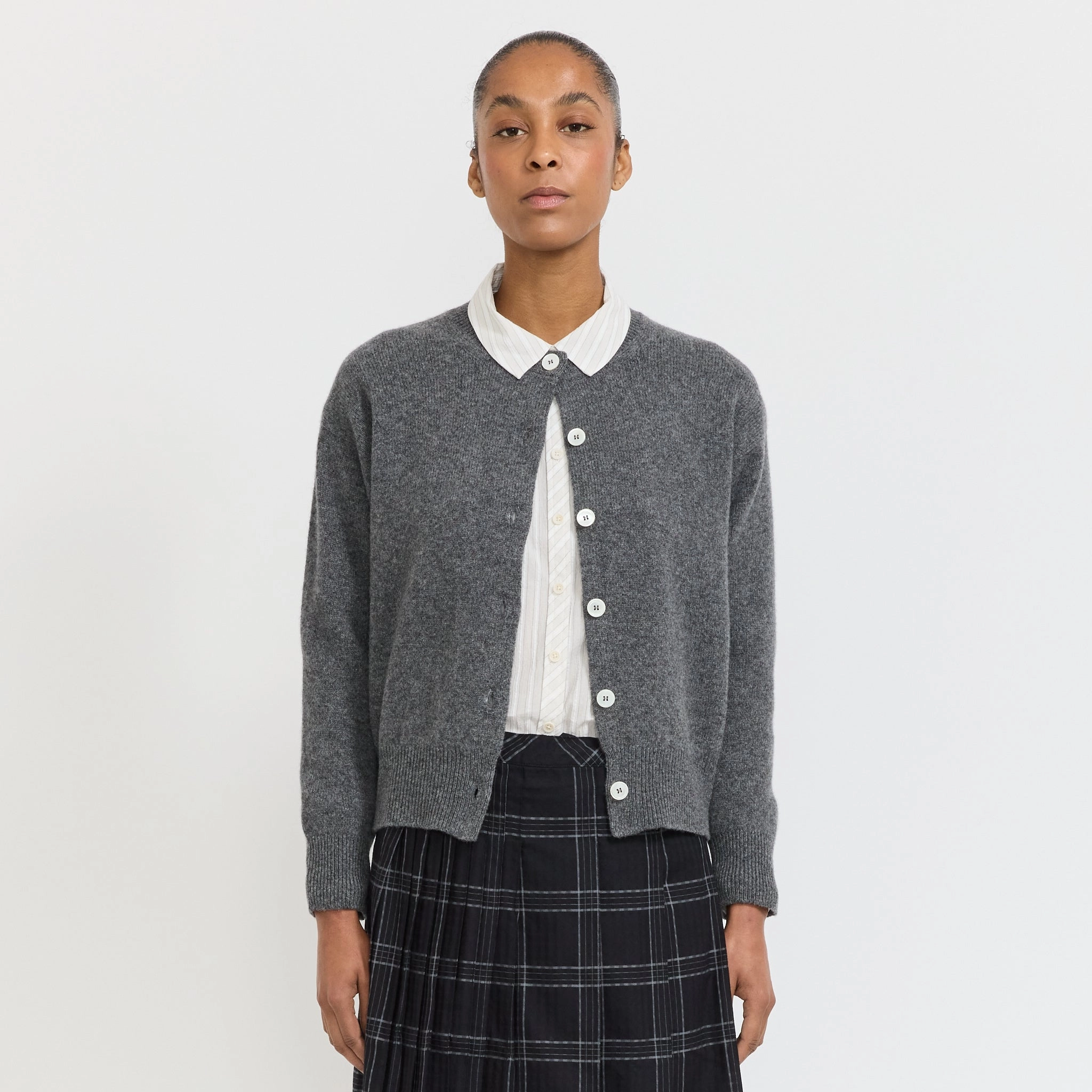 Ada Crewneck Cardigan Derby Grey sporty wear Double Layered Knit