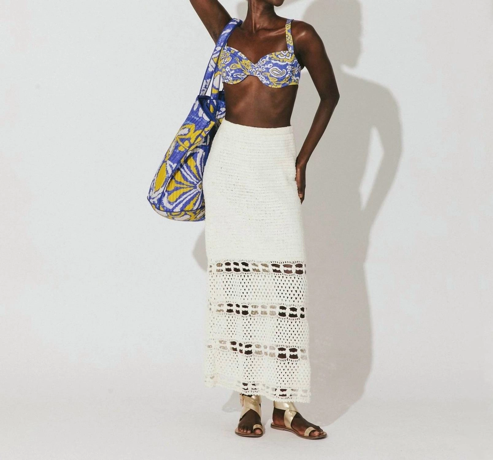 Adela Crochet Midi Skirt In Ivory Natural Mood