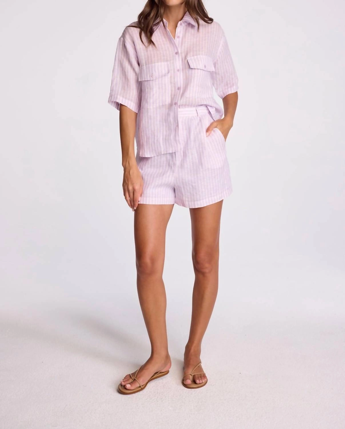 Aida Shorts In Lavender Stripe Low Profile Closure System