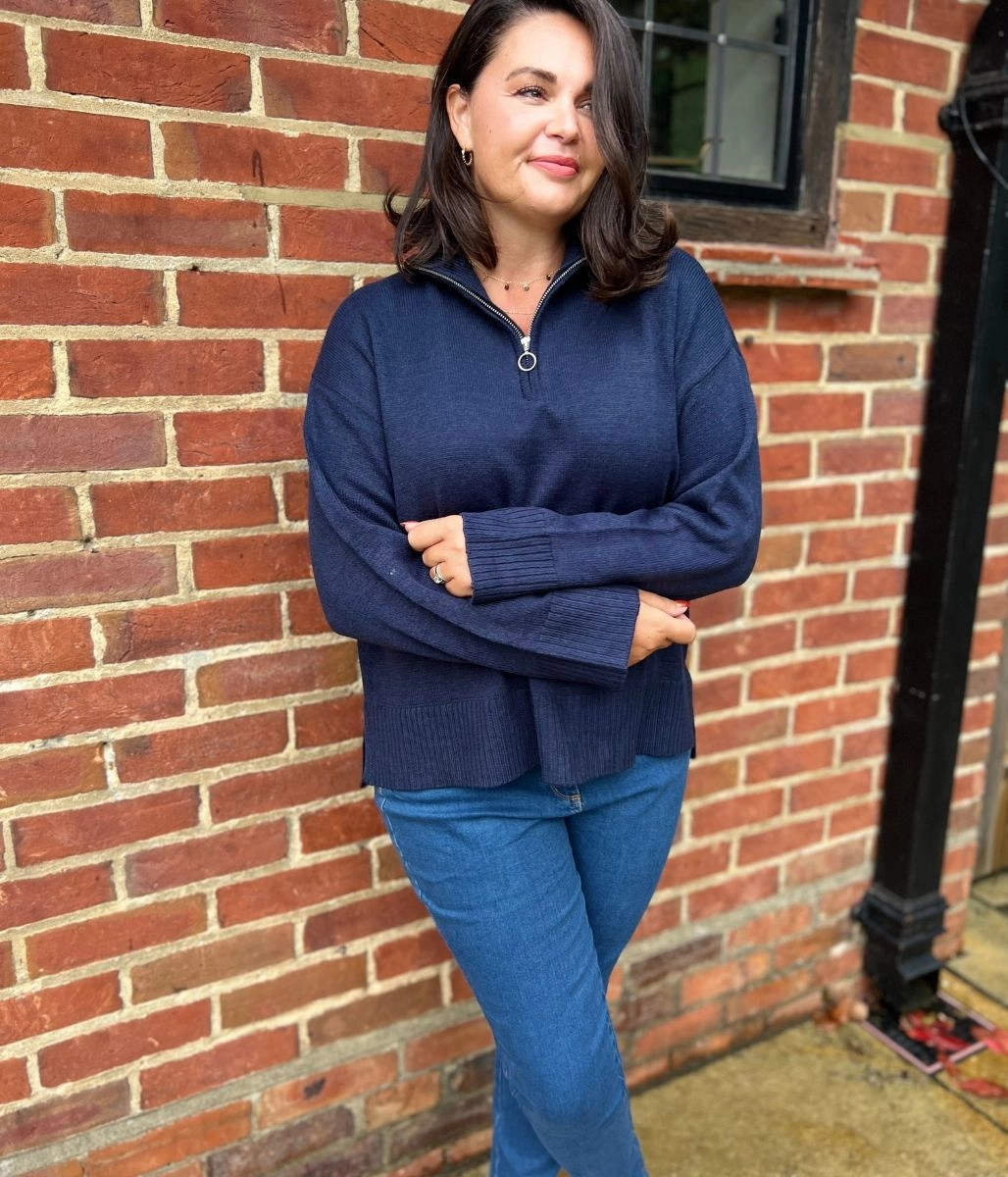 Layering Piece Elegant Knit Navy Zip Tunic Jumper