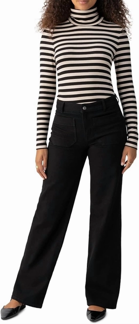 Women's Essential Mock Turtleneck Top In Black Stripe Timeless Style