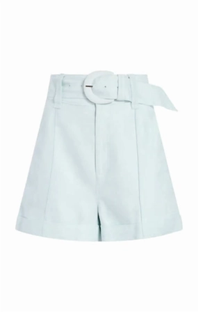 Aldi Belted Wide-Leg Linen Shorts In Glacial Blue Flatlock Seams