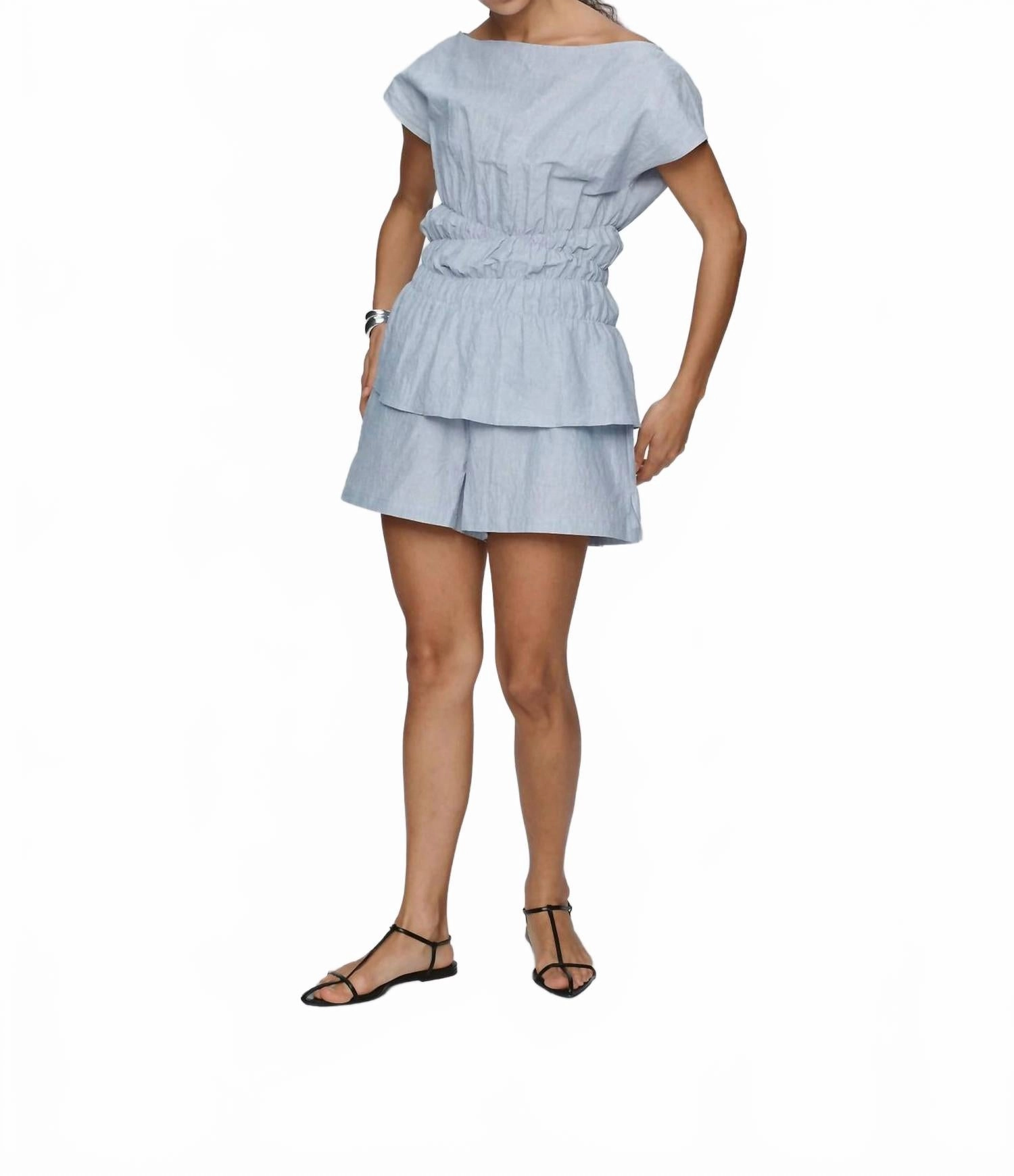 Alisa Short In Blue Stripe Sporty Casual Modern Cut