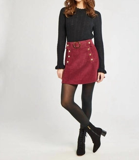 Lorelei Mini Skirt In Raspberry Cord Pleated Construction