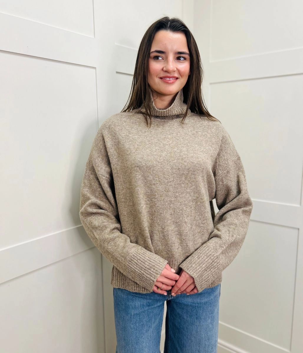 slim fit Winter Comfort Layer Oatmeal Funnel Neck Jumper