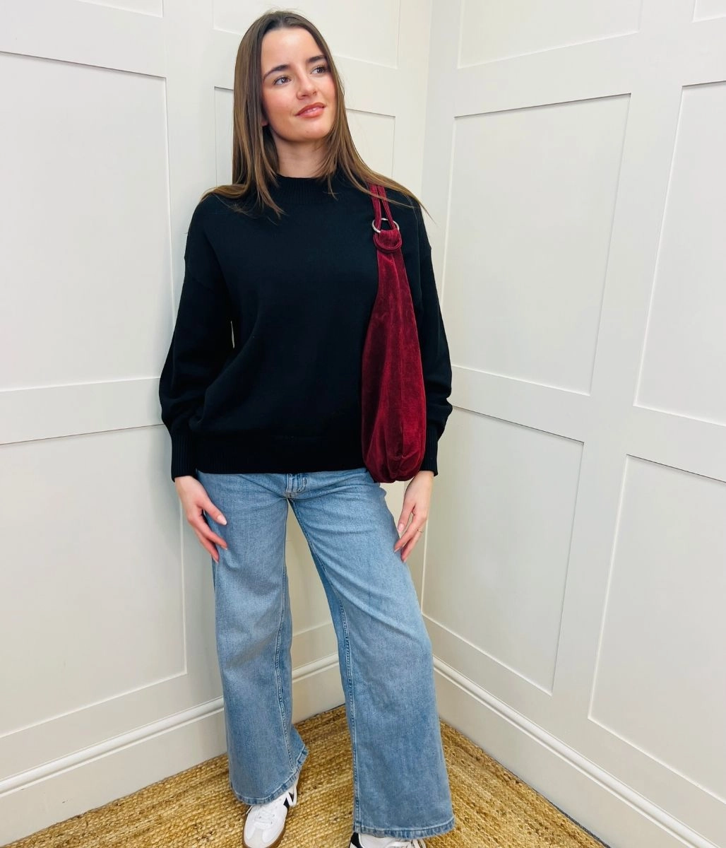 Comfy Feel Soft Touch Black Relaxed Cotton Blend Jumper