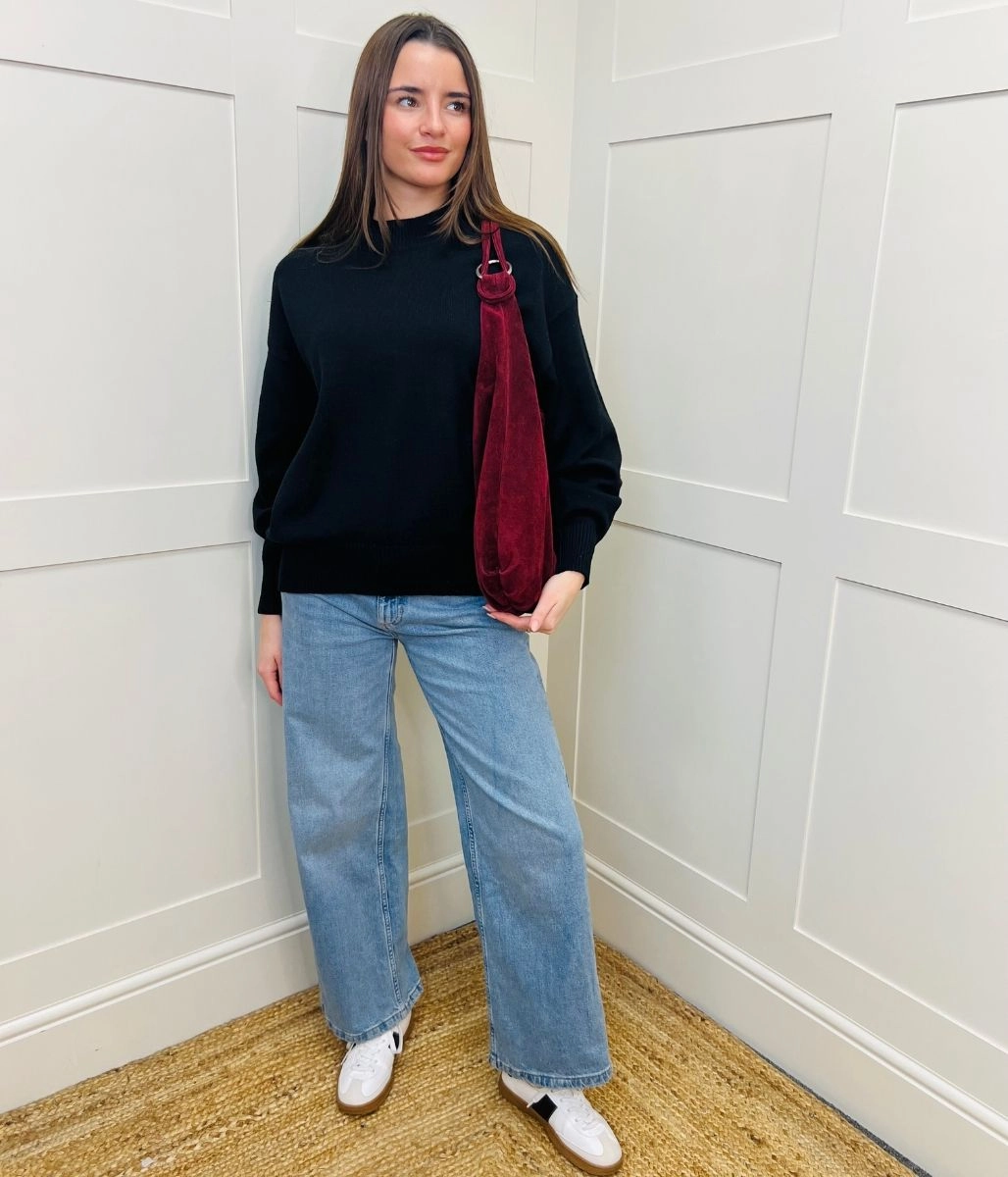 Layered Style Performance Layer Wear Black Relaxed Cotton Blend Jumper