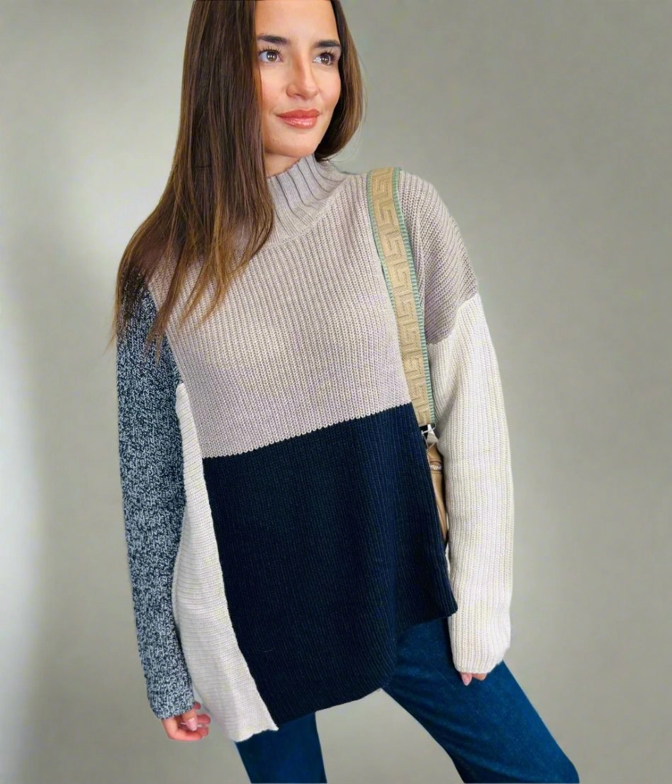 Soft Colour Block Asymmetric Jumper Comfortable Touch