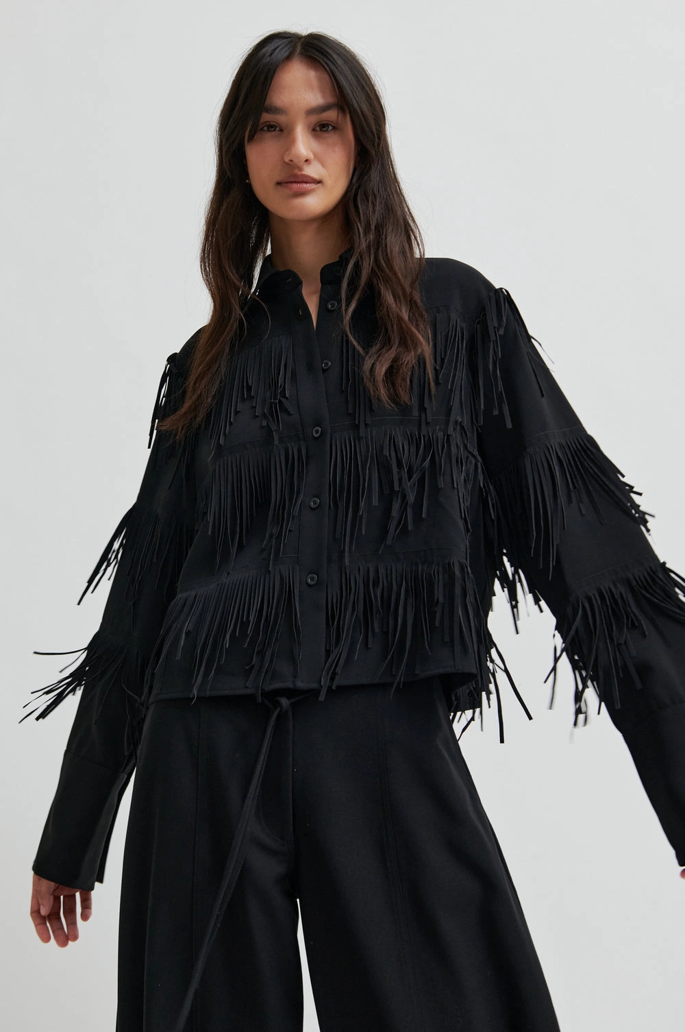 Relaxed Hoodie Dancing Cropped Shirt - Black