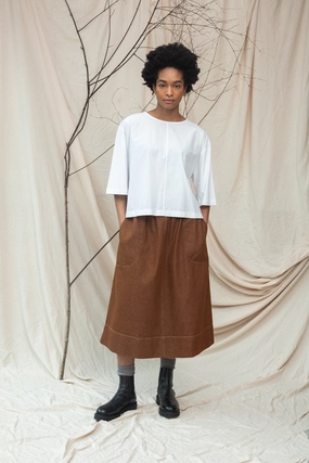 Alma-Leigh Recylced Cotton Denim Skirt in Bark Brown Basic Look Functional Fit