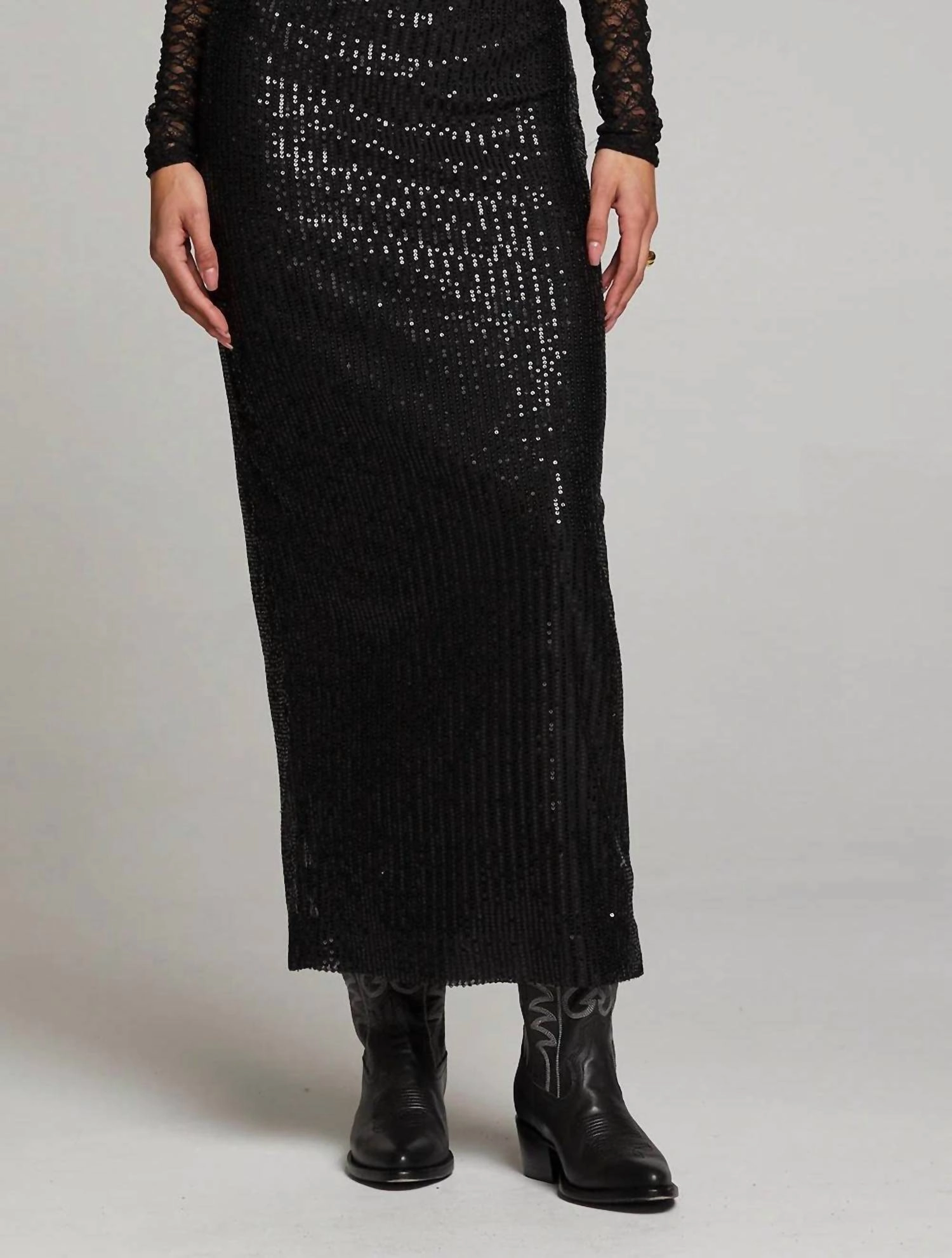 Amber Midi Skirt In Licorice ribbed texture Monochrome Outfit