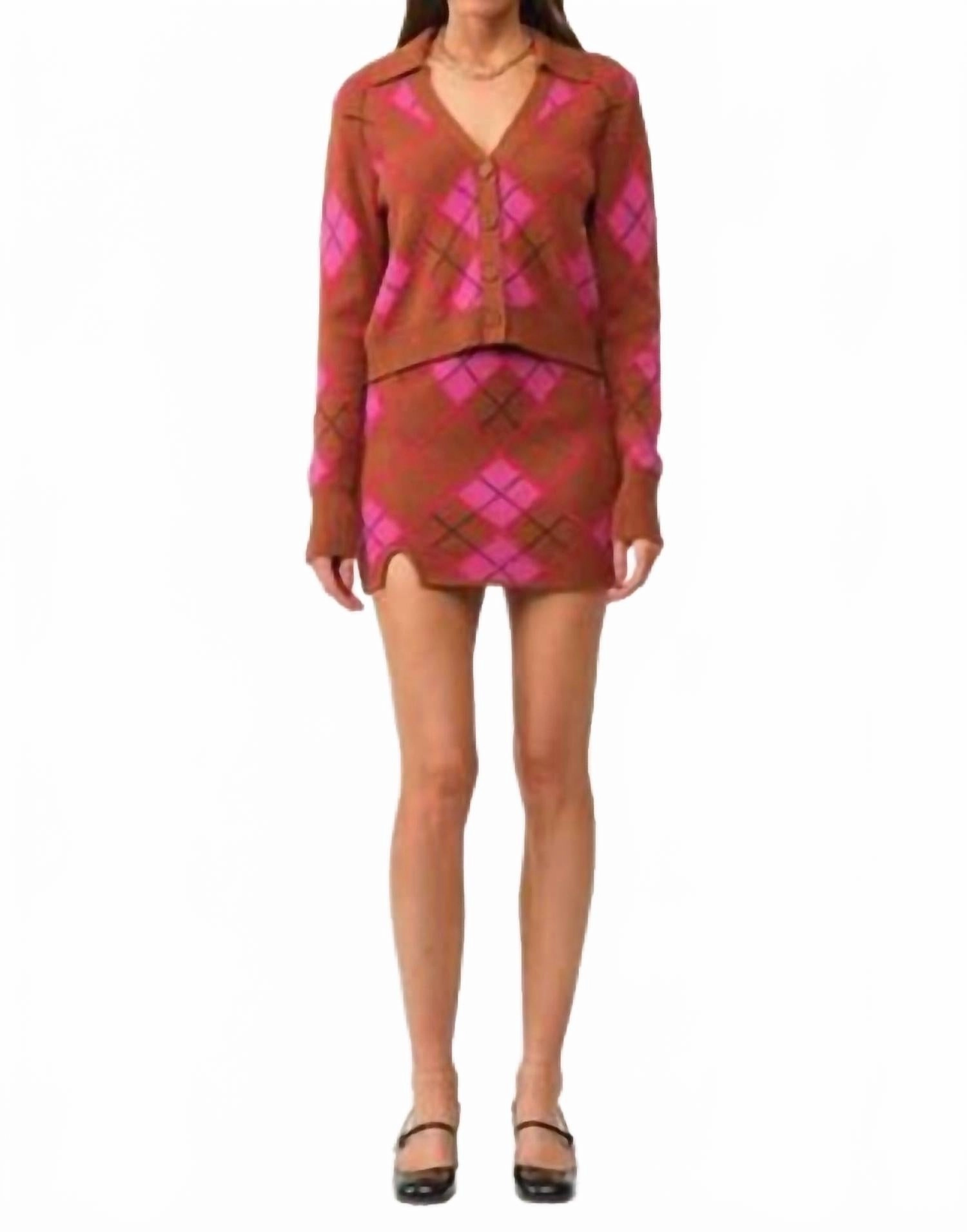 Effortless Knit Soft & Cozy Amelia's Argyle Set In Brown