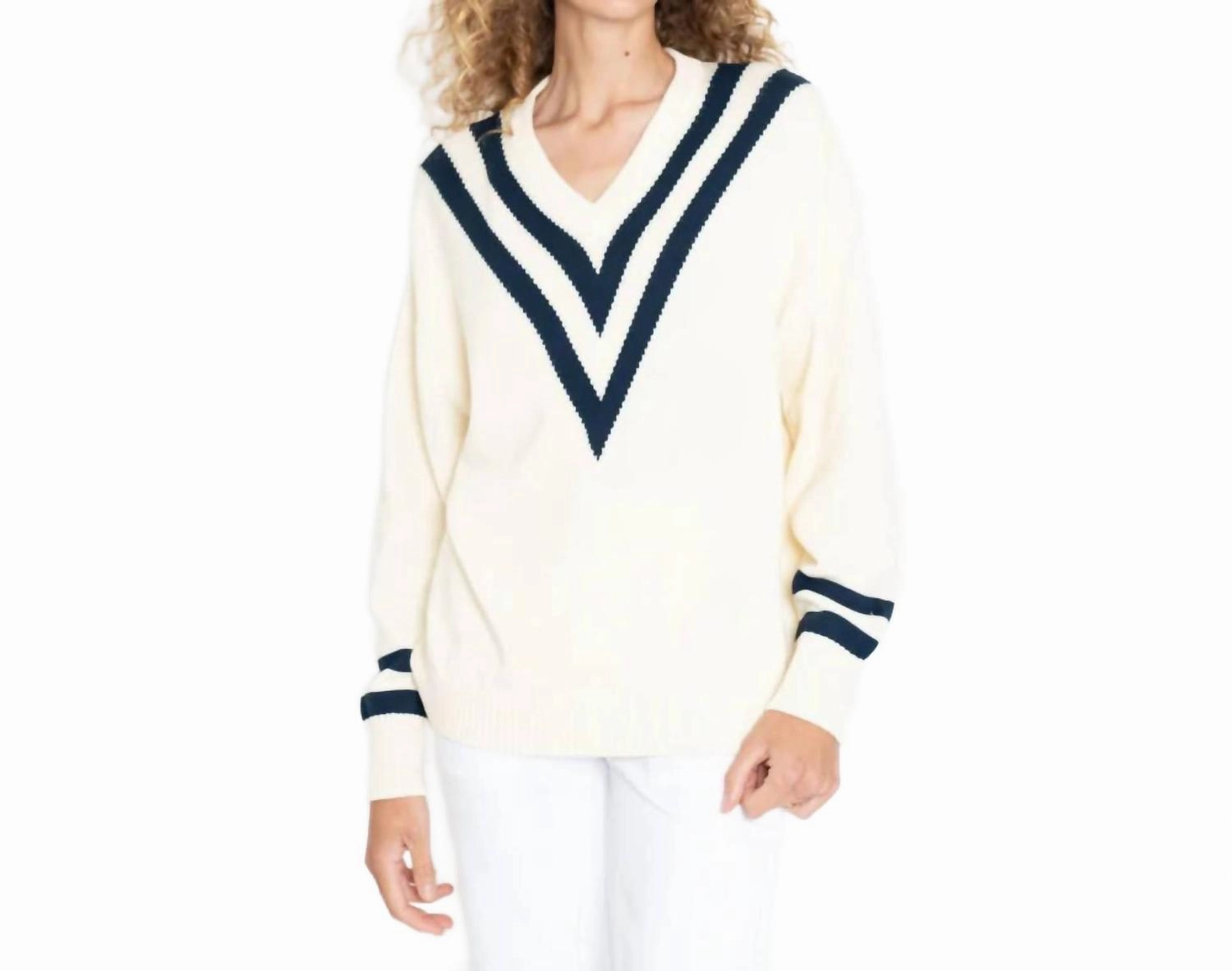 Anchor Sweater In Cream/navy Circular Knit Technology