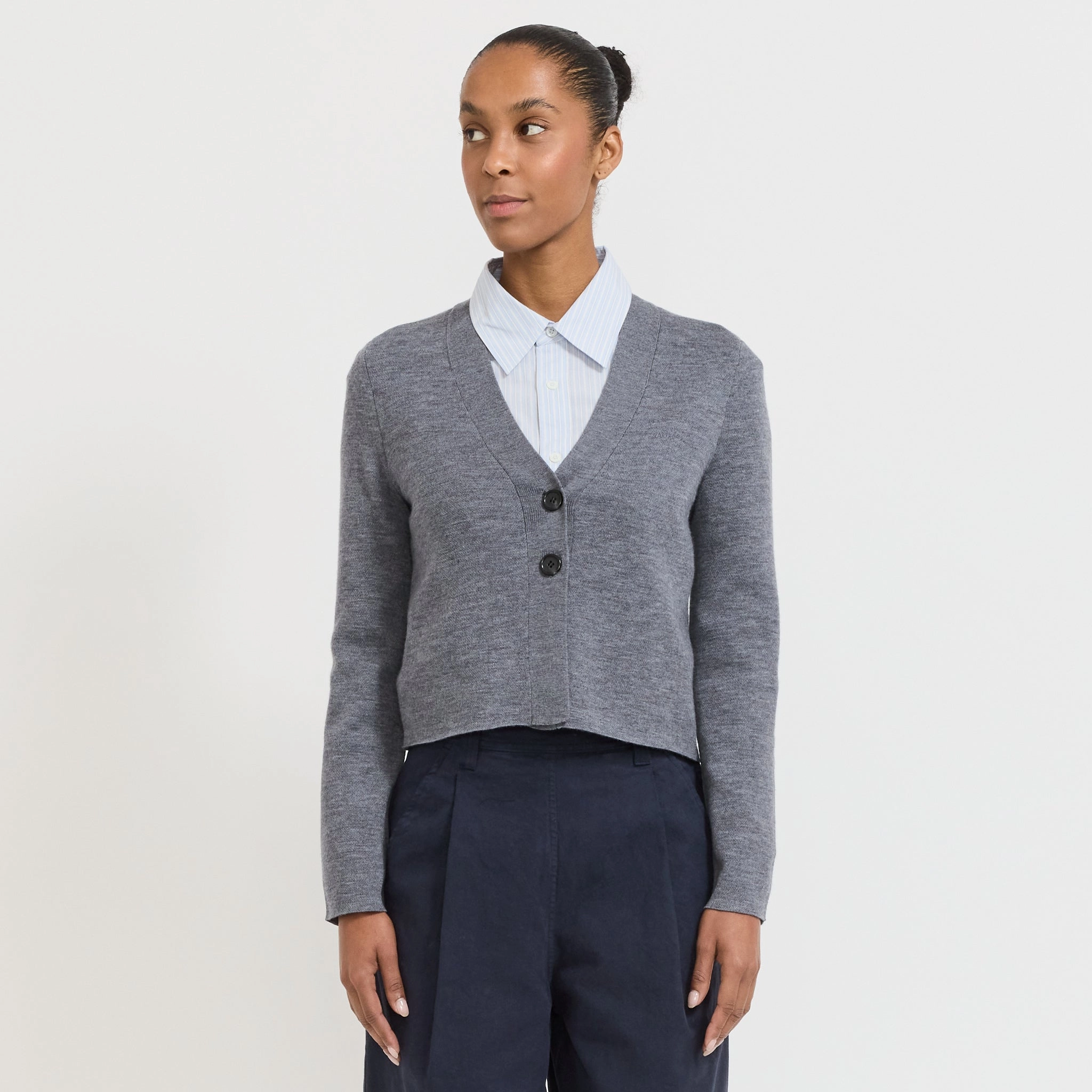 Anna Cardigan Anthracite Classic Crew Neck Chilly Day Knit