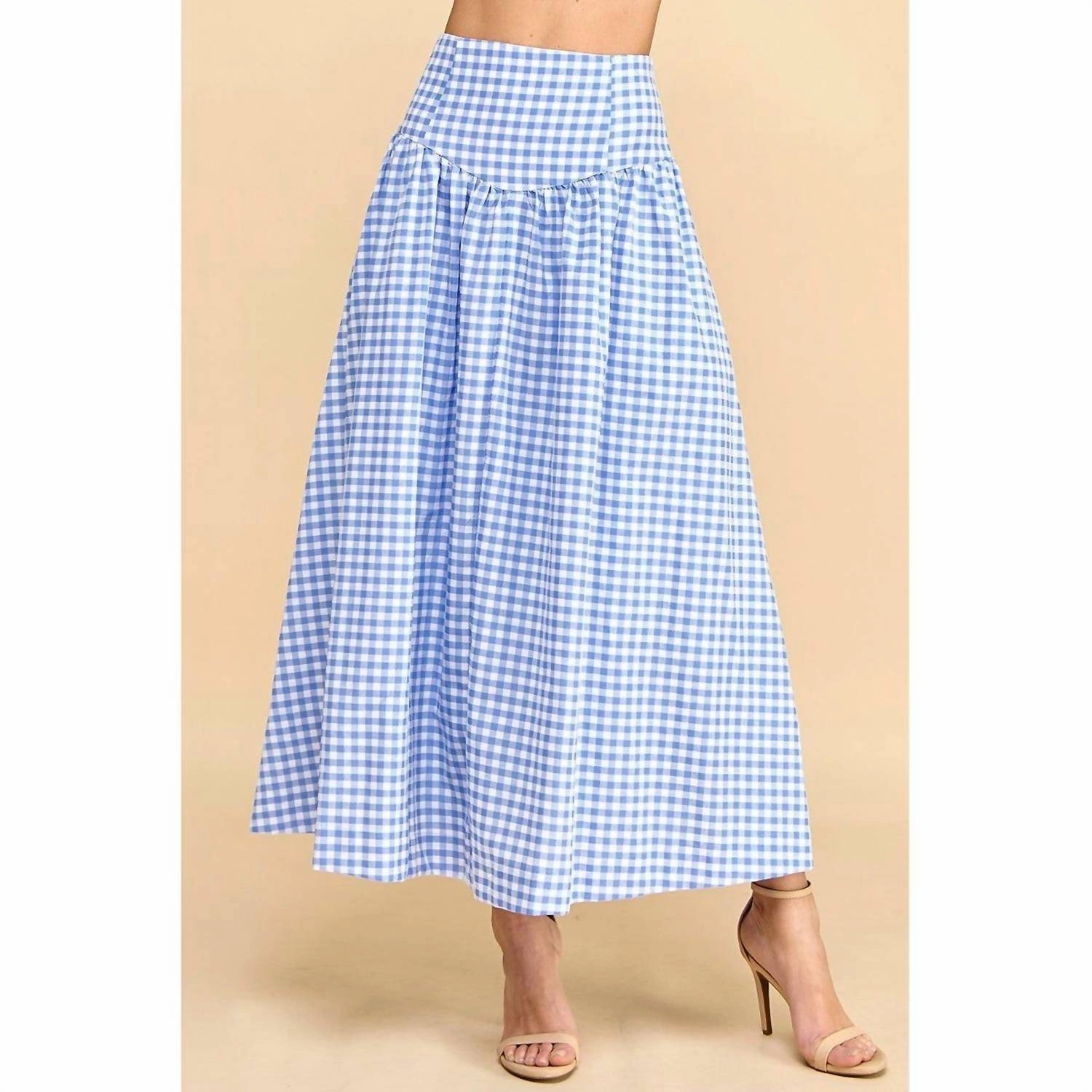 Anna Gingham Skirt In Blue Statement Color Relaxed Vibe