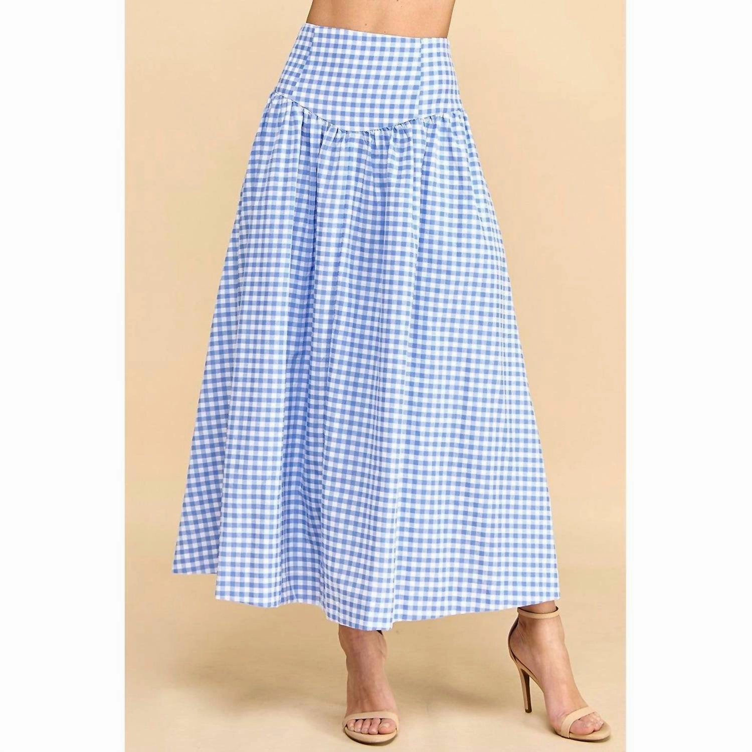 Unisex style Sophisticated Casual Anna Gingham Skirt In Blue