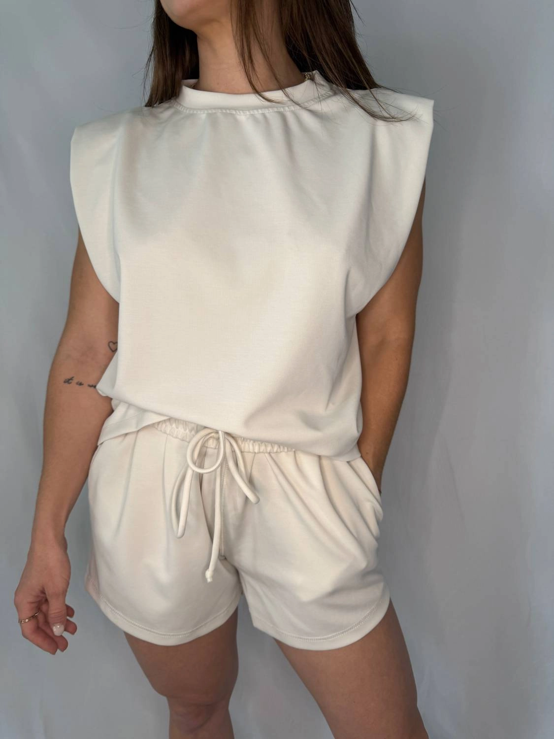 Annie Elastic Waist Shorts In Beige Flexible Side Panels