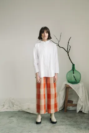 Breathable Wearable Thorne-Cay Organic Cotton Knitted Check Trouser in Brick and Sand