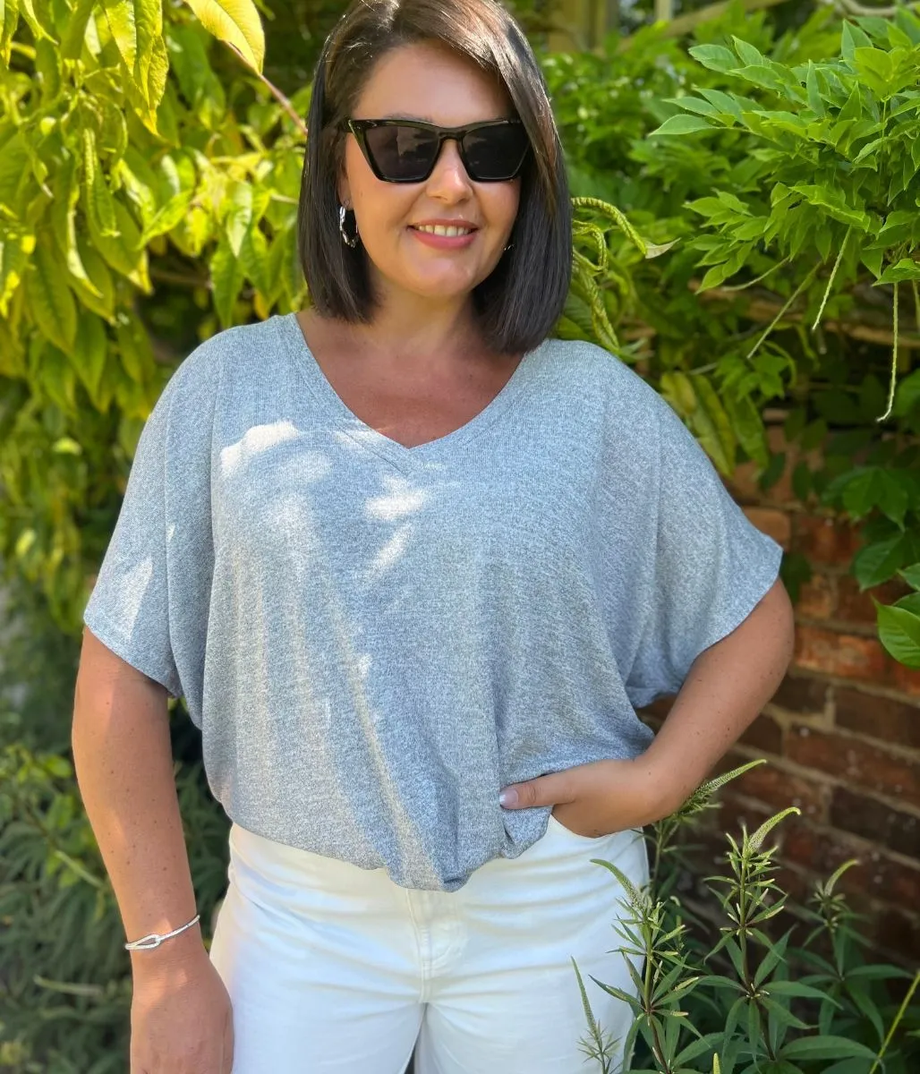 NonToxic Certification MultiPocketDesign Grey V Neck Twist Front Top