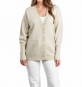 Stylish Knit Layer Cozy Layering Aspen Lurex Cardigan In Gold