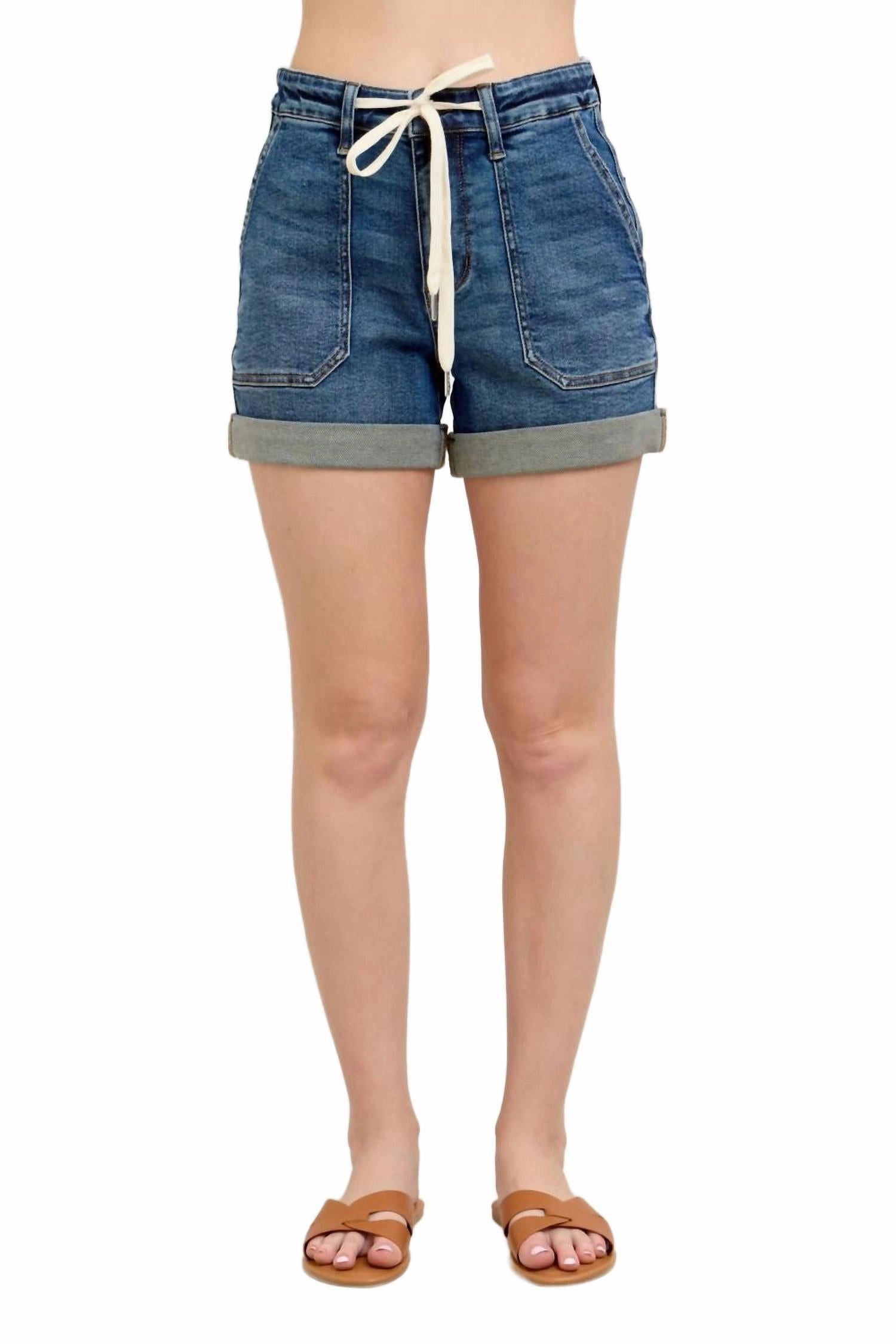 High Waist Cuff Jogger Short In Blue Eco Conscious Packaging
