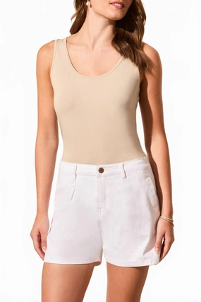 Wool blend Stretch waistband Audrey Pleated Mid-Rise Short In Cream