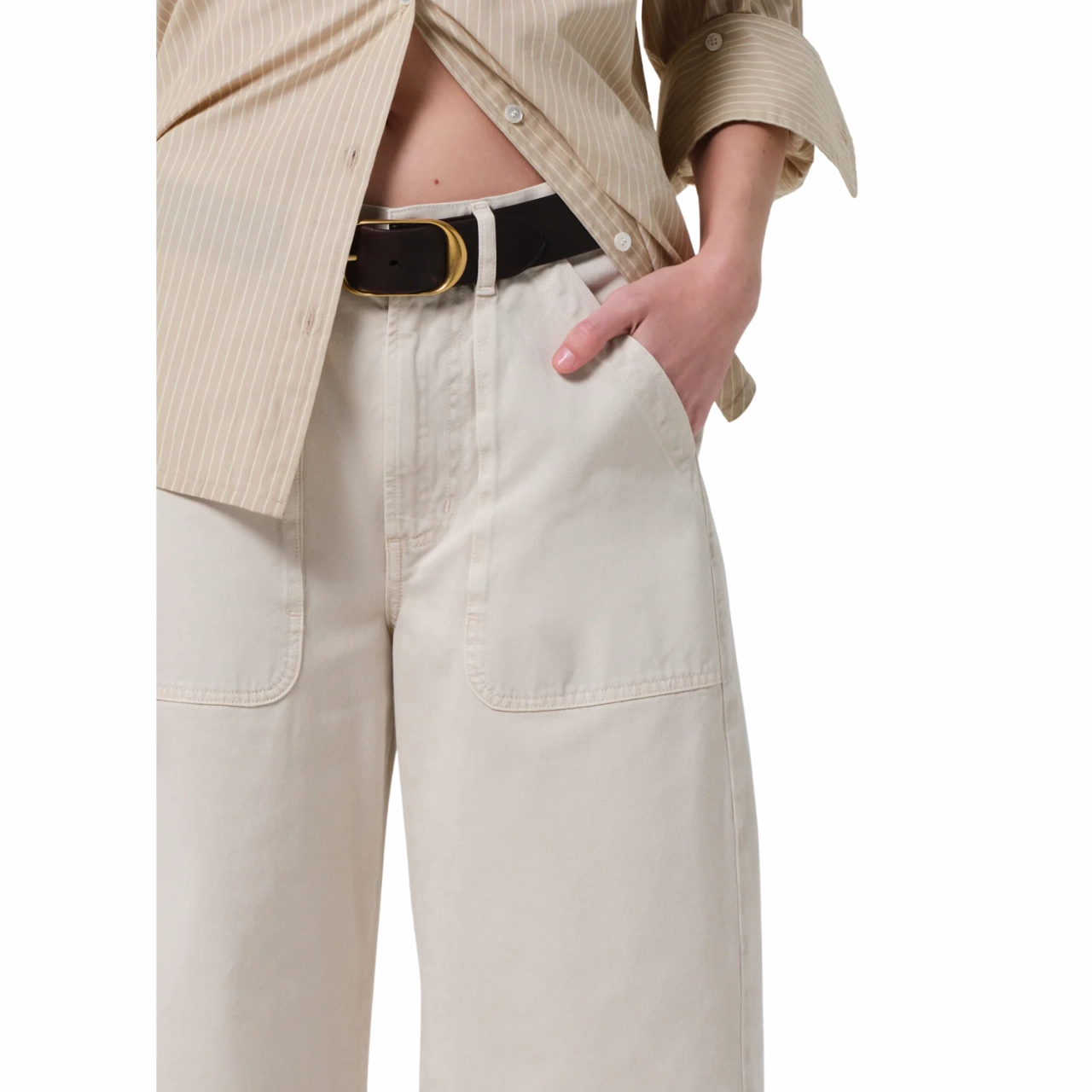 Bartack Stitching Ayla Cargo Crop Pale Stone