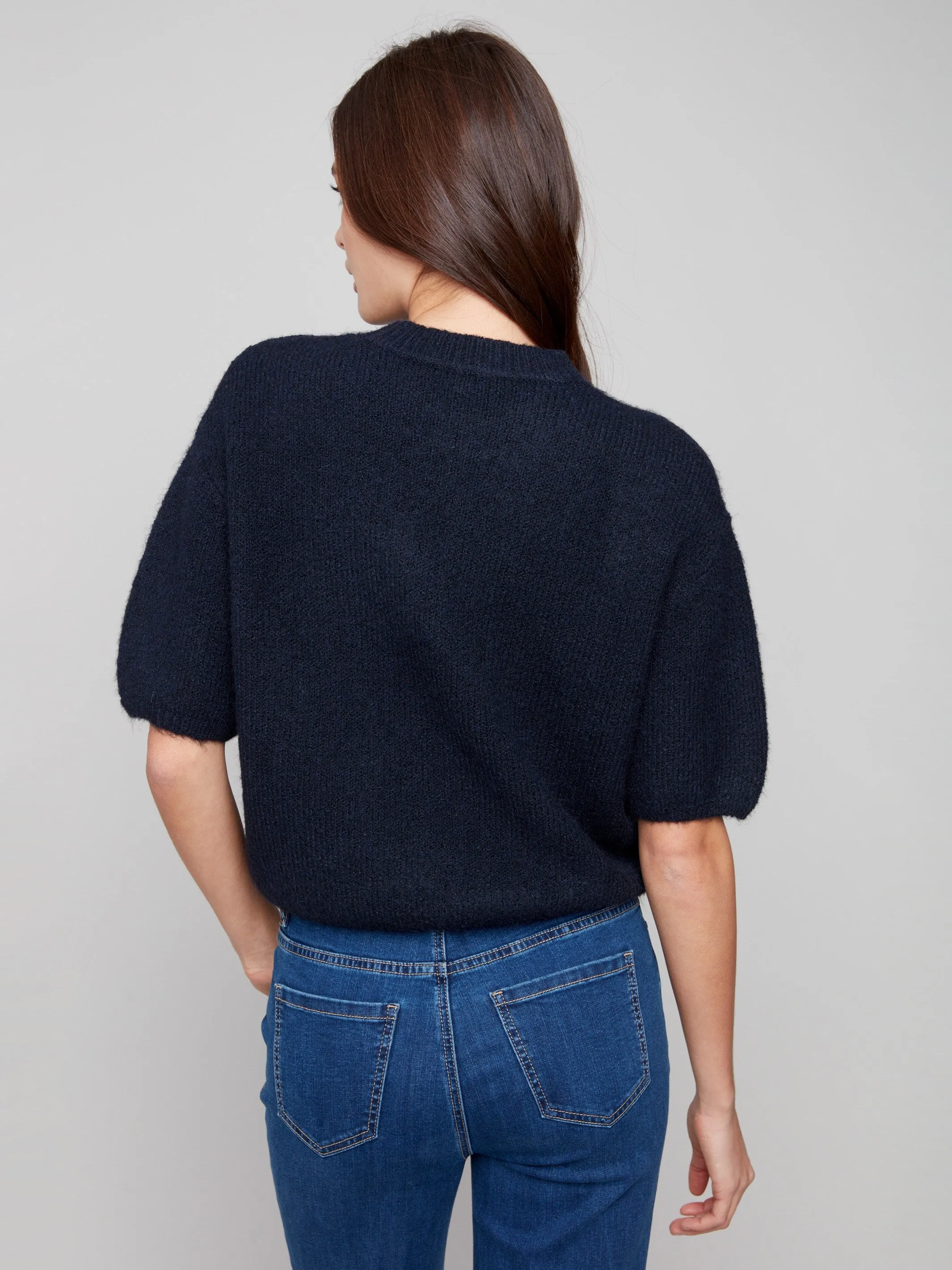 Balloon Elbow Sleeve Knit Sweater - Moonlight Everyday Style Trend Slim Fit Cut