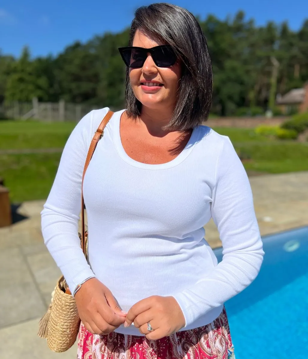 Moisture Control Lining White Ribbed Long Sleeve Top