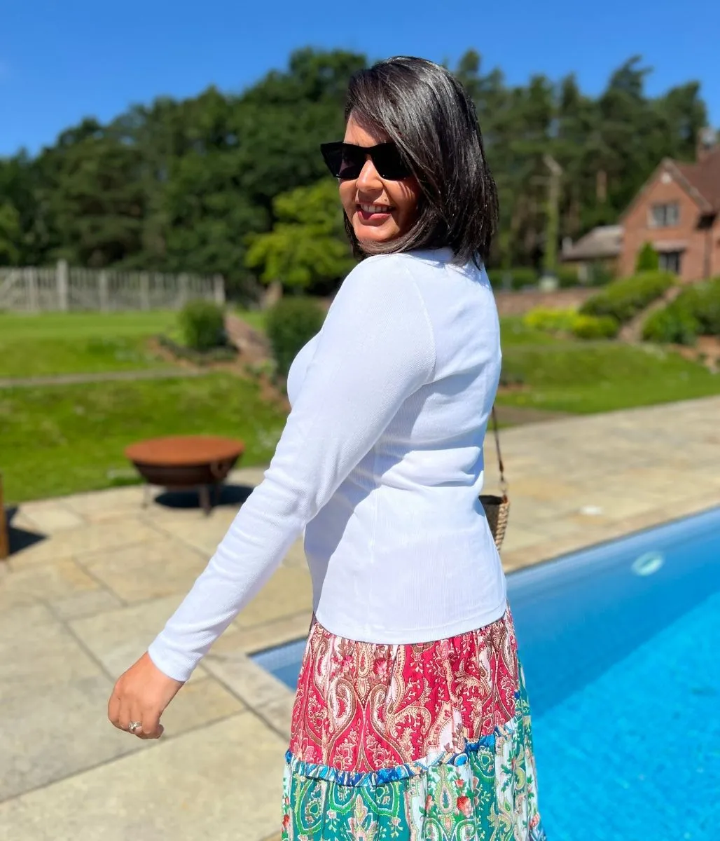 CarbonNeutral Production White Ribbed Long Sleeve Top