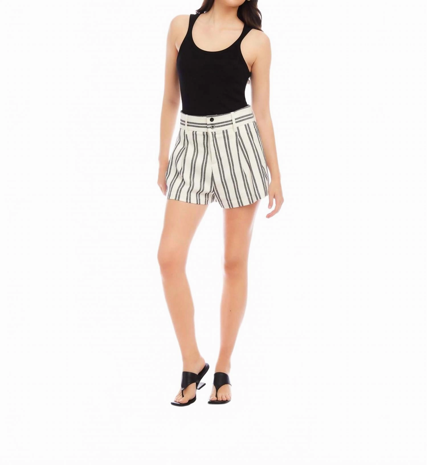 Fashion Forward Cece Striped Pleated Trouser Shorts In Black/white