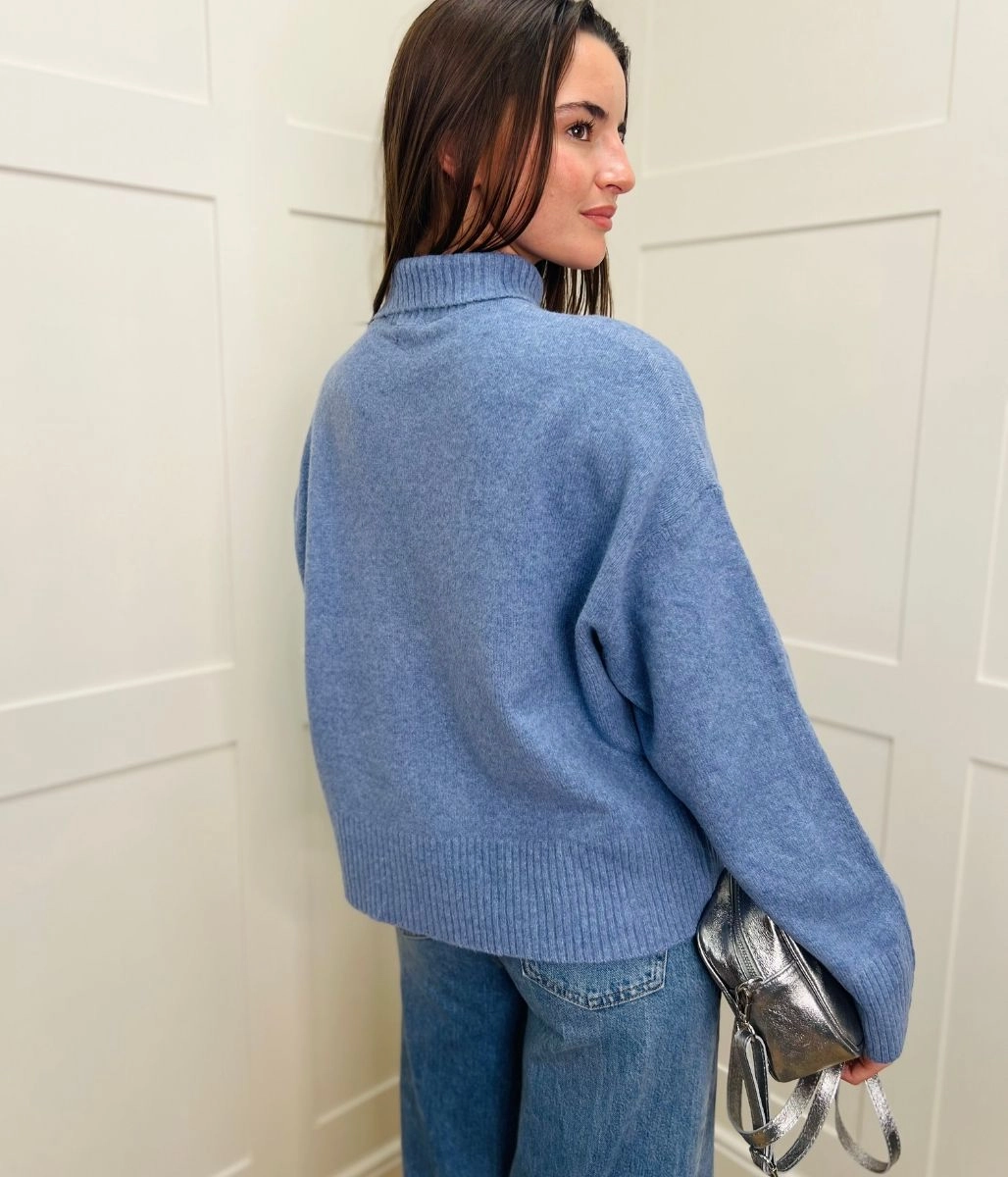 Outdoor Fit Blue Funnel Neck Jumper