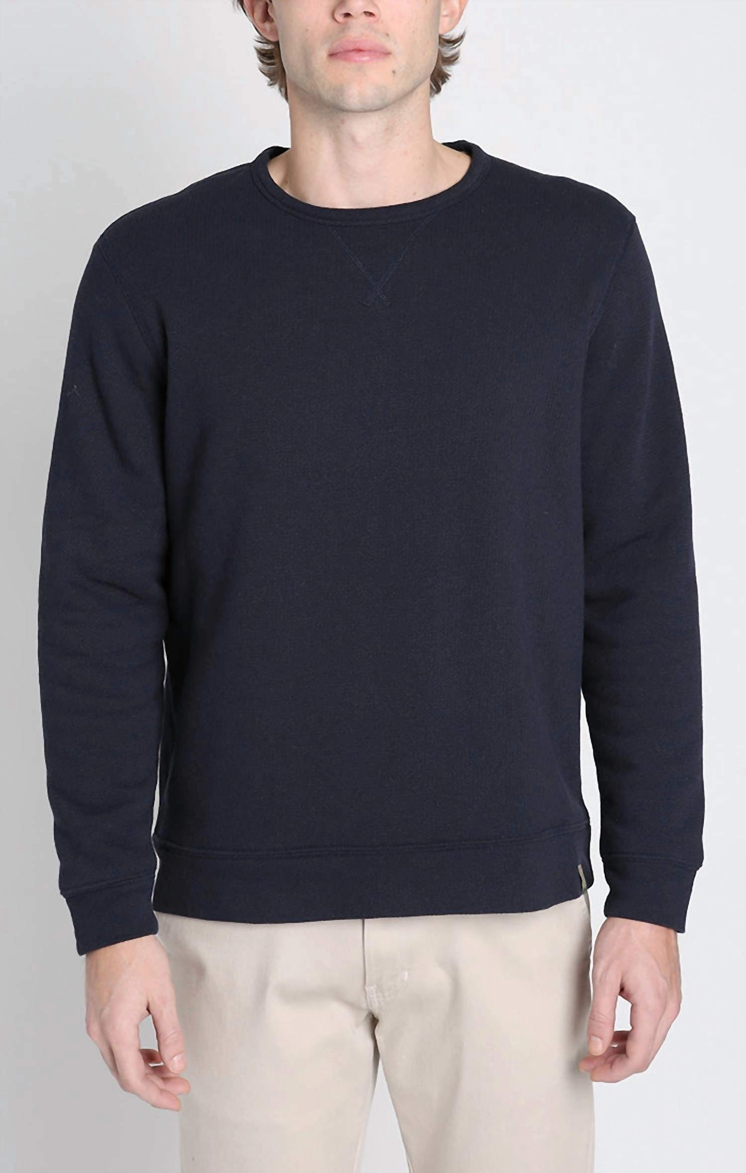 Fray Resistant Edges Kent Recycled Jacquard Sherpa Lined Crewneck Sweater In Dark Navy