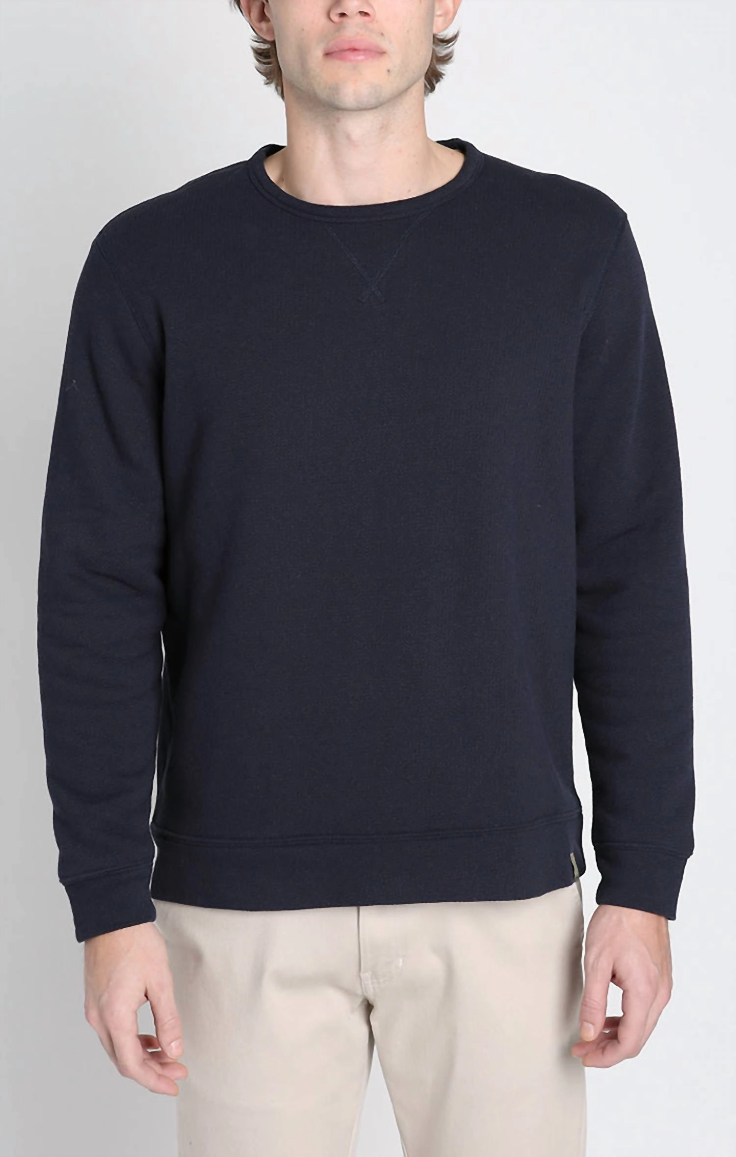Kent Recycled Jacquard Sherpa Lined Crewneck Sweater In Dark Navy Casual Knit Layer