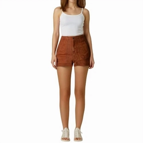 Chafe Resistant Lining Cuffed Hem High Rise Utility Lyocell/linen Short In Brown