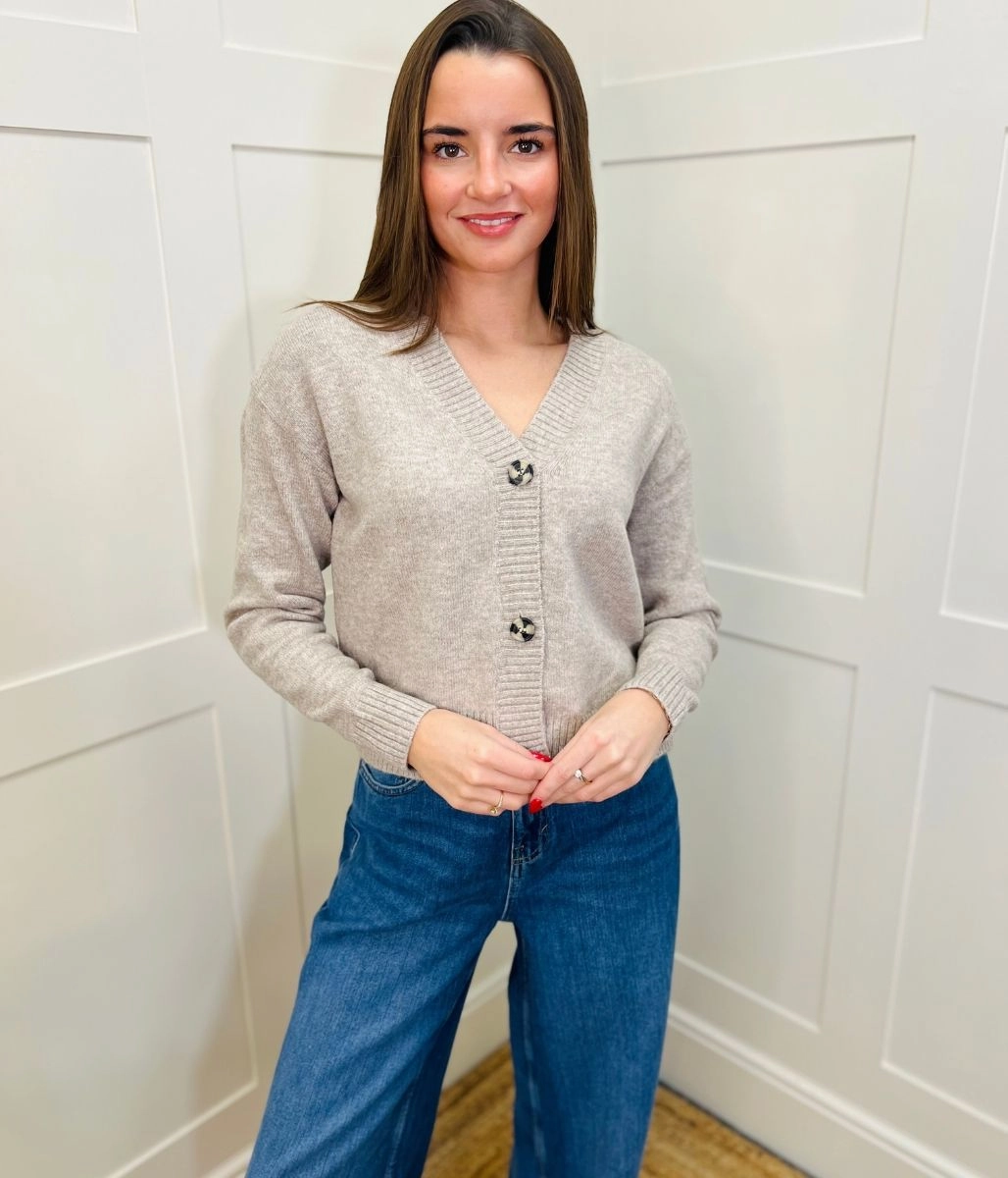 Beige Soft Knit Button Cardigan Quick Dry Comfort