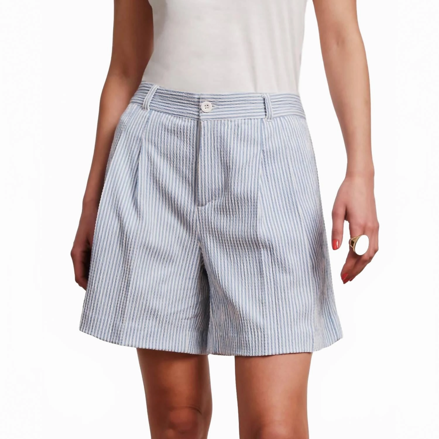 Reflective details Benny Short In Light Blue/ White Seersucker