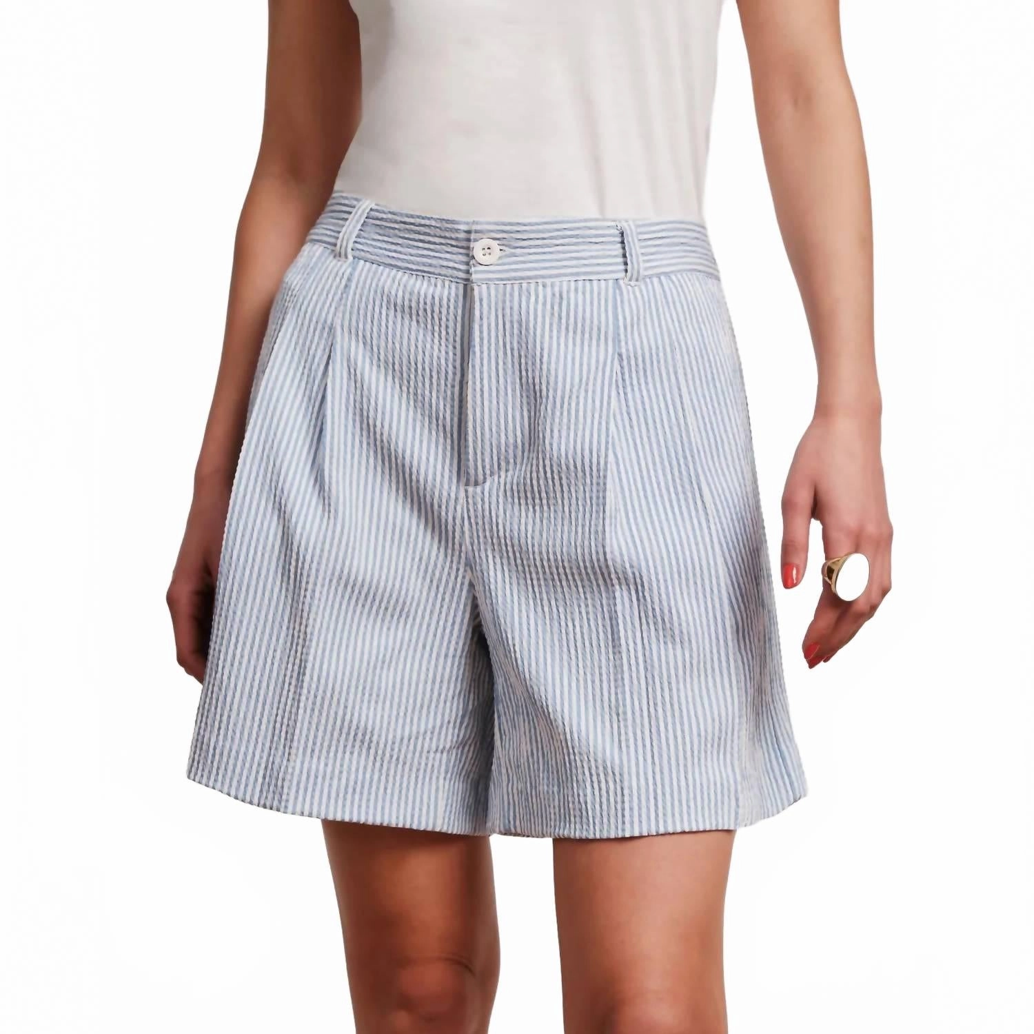 Everyday Style polo shirt Benny Short In Light Blue/ White Seersucker