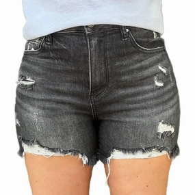Billy High Waisted Distressed Denim Shorts In Black Wash Free Movement