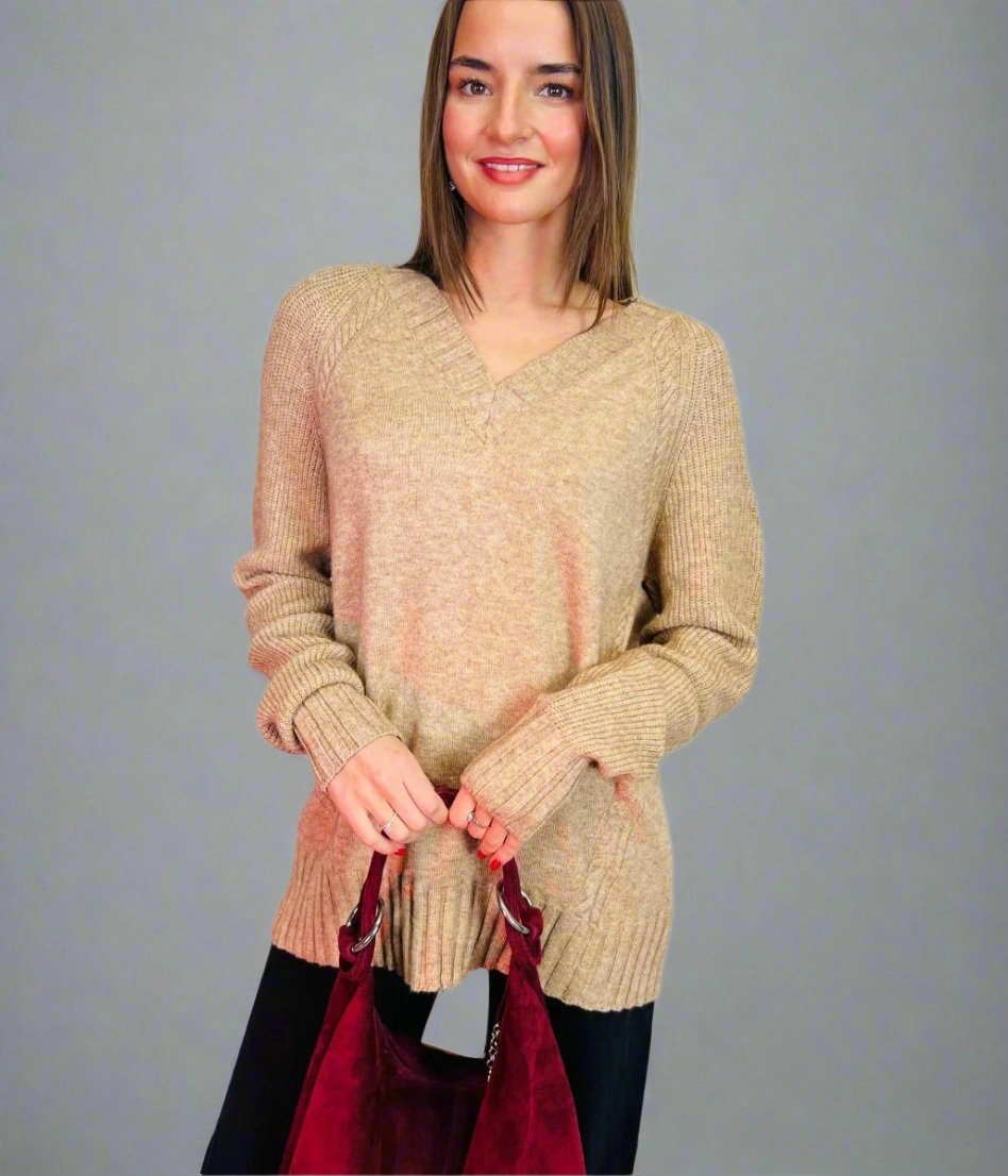 Biscuit V Neck Contrast Jumper All Day Comfort Design