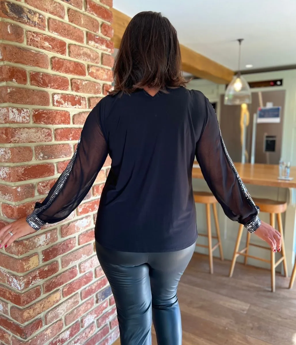 MicrofiberBlend Black and Silver Sequin Evening Blouse